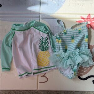 Pineapple Print Kids Swim Set - Green and White